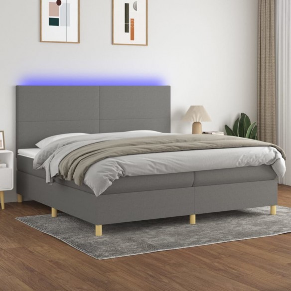 Cadre de lit et matelas et LED Gris foncé 200x200 cm