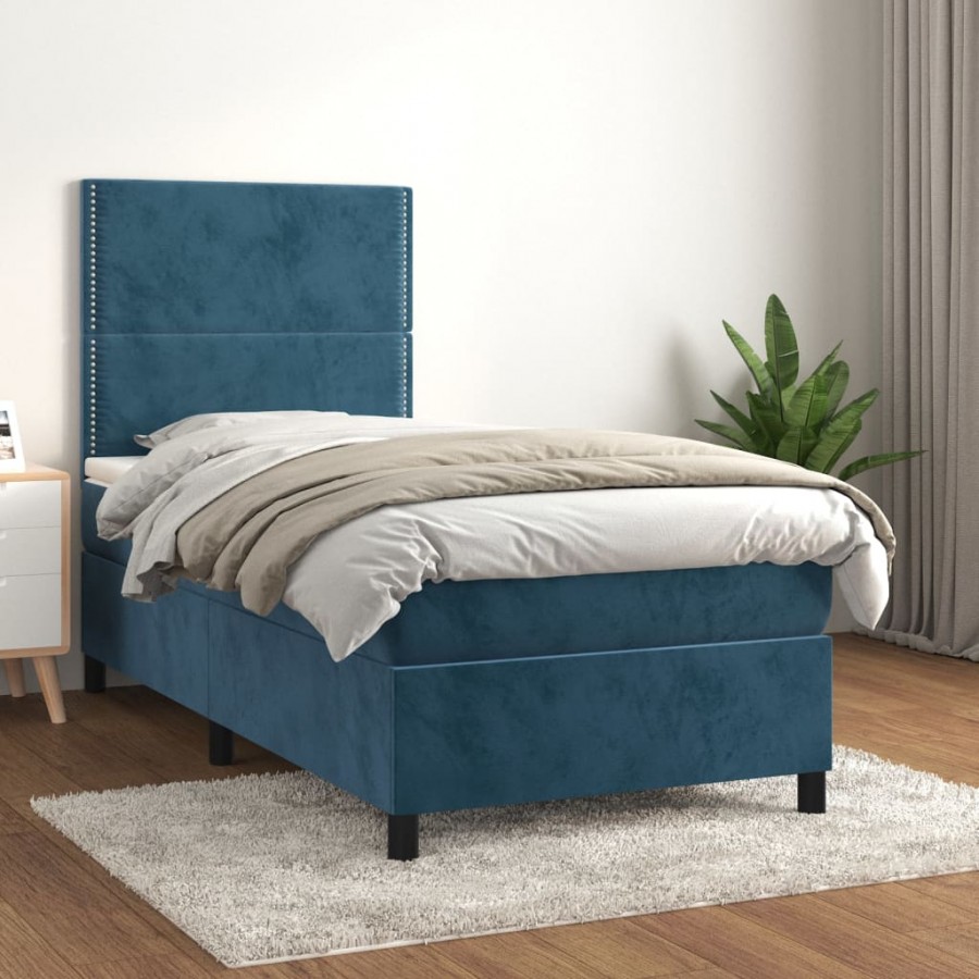 Sommier à lattes de lit avec matelas Bleu foncé 100x200 cm