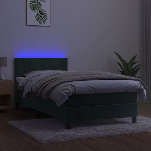 Cadre de lit et matelas et LED Vert foncé 90x200 cm