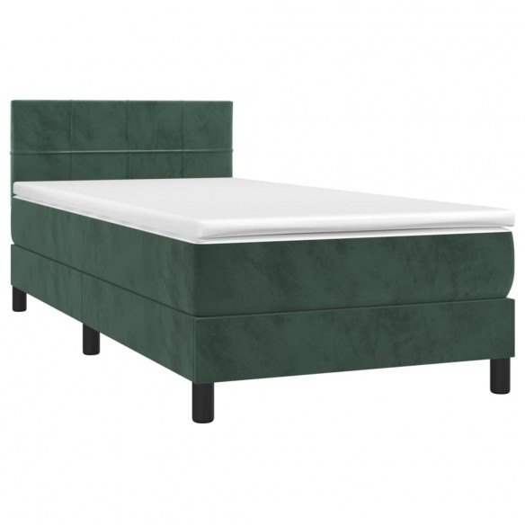 Cadre de lit et matelas et LED Vert foncé 90x200 cm