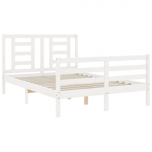Cadre de lit avec tête de lit blanc petit double bois massif