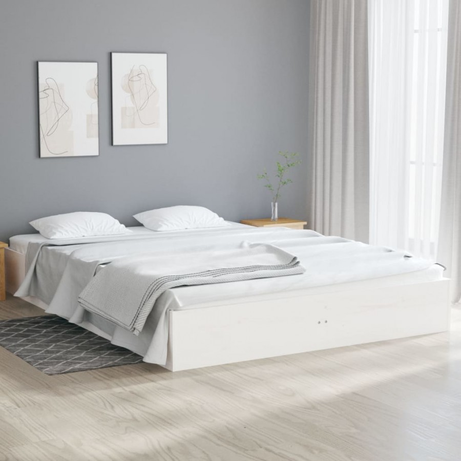 Cadre de lit blanc bois massif 120x190 cm petit double