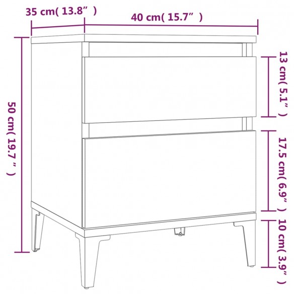 Table de chevet Chêne marron 40x35x50 cm