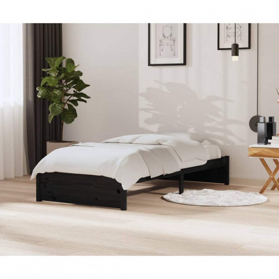 Cadre de lit Noir Bois massif 90x200 cm