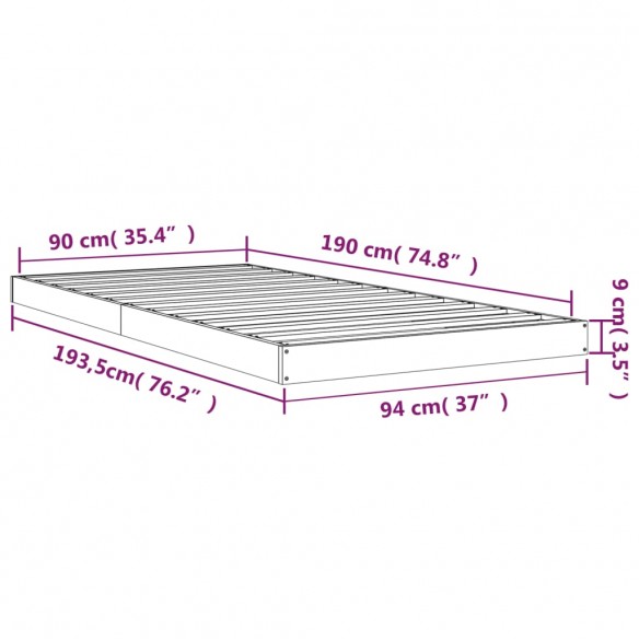 Cadre de lit 90x190 cm simple bois massif de pin