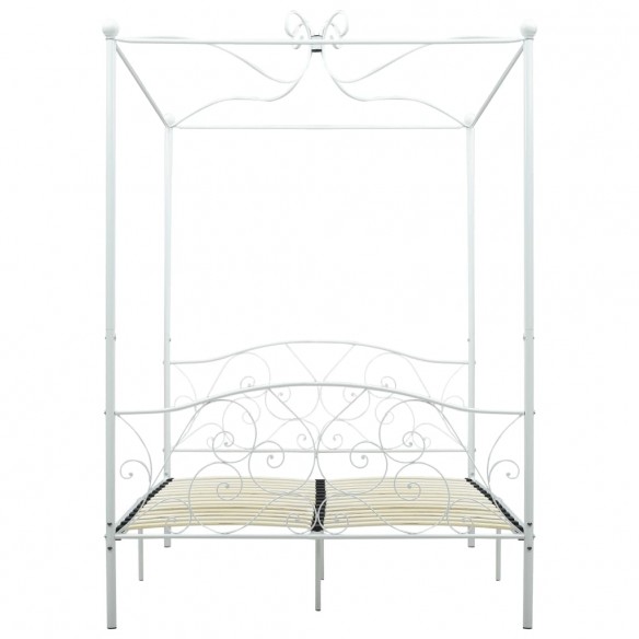 Cadre de lit à baldaquin Blanc Métal 140 x 200 cm