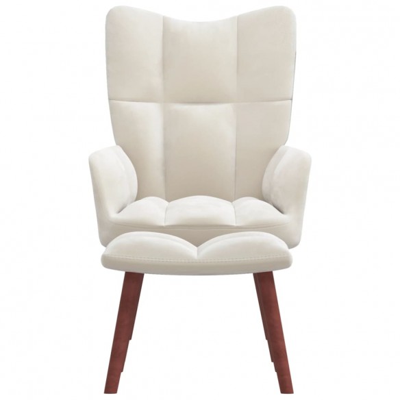 Chaise de relaxation avec repose-pied Blanc crème Velours