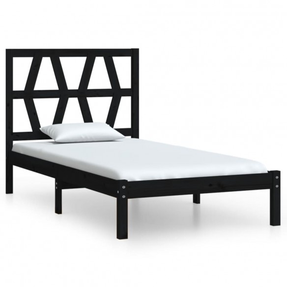 Cadre de lit Noir Bois de pin massif 75x190 cm Petit simple