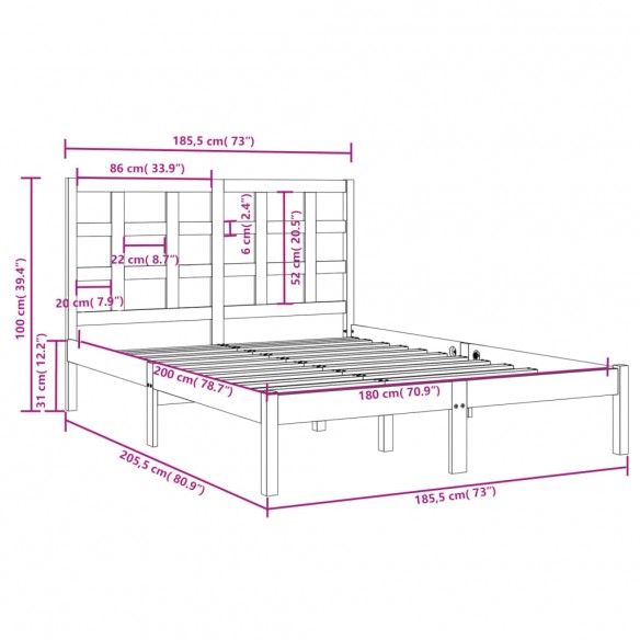 Cadre de lit Blanc Bois massif 180x200 cm Super King