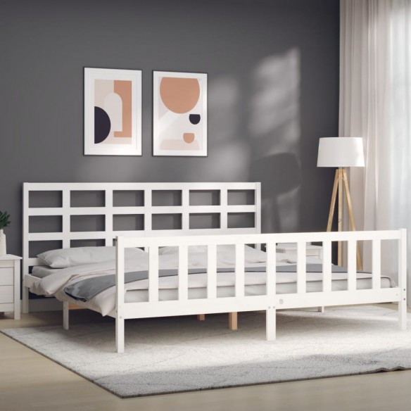 Cadre de lit avec tête de lit blanc 180x200 cm bois massif