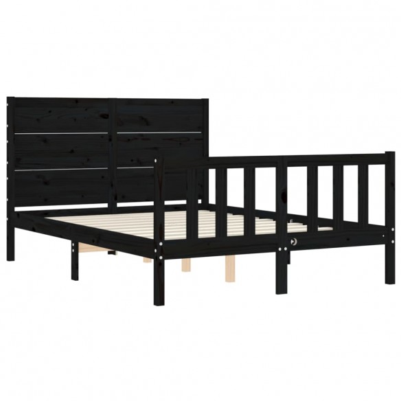 Cadre de lit avec tête de lit noir 140x190 cm bois massif