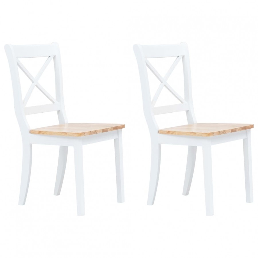 Chaises à manger lot de 2 blanc et bois clair bois hévéa massif