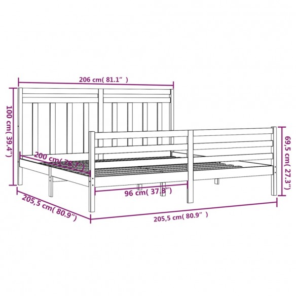 Cadre de lit Bois massif 200x200 cm