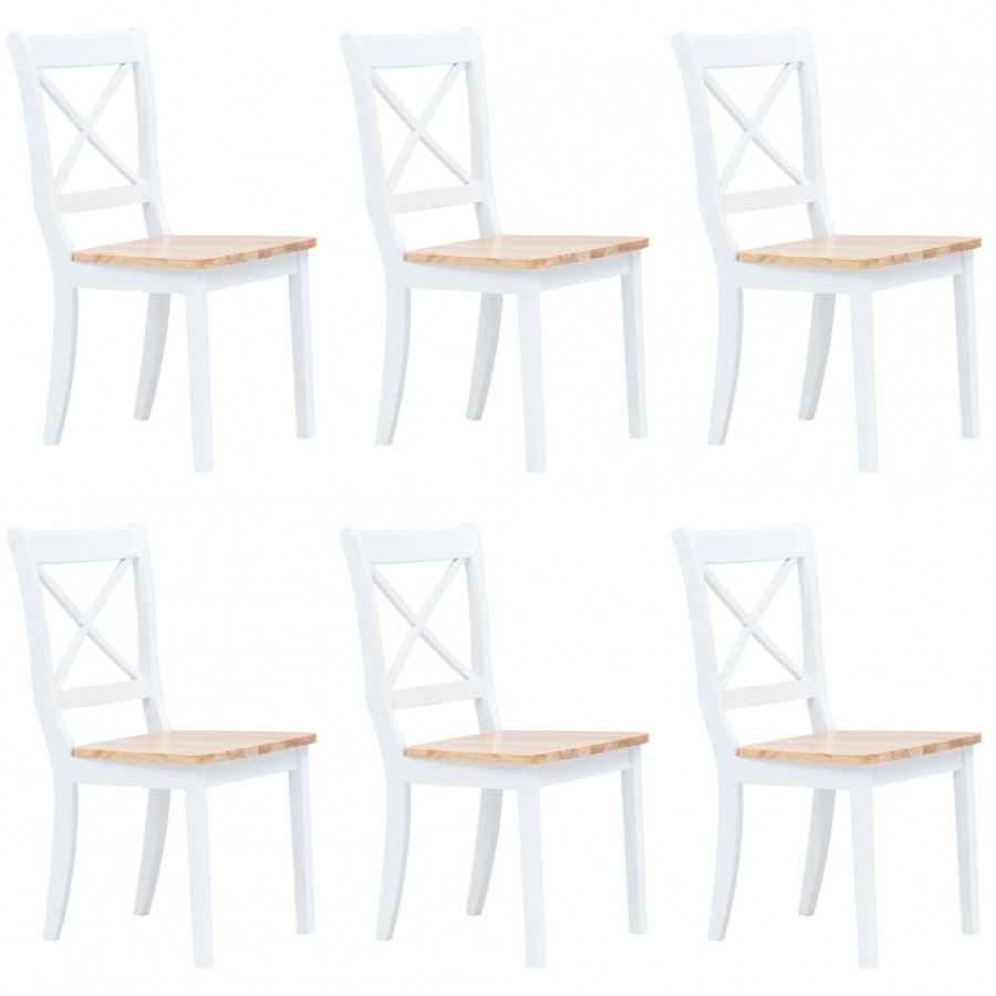 Chaises à manger lot de 6 blanc et bois clair bois hévéa massif