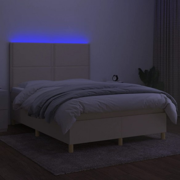 Sommier à lattes de lit et matelas et LED Crème 140x190cm Tissu