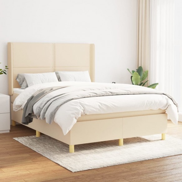 Sommier à lattes de lit avec matelas Crème 140x190 cm Tissu