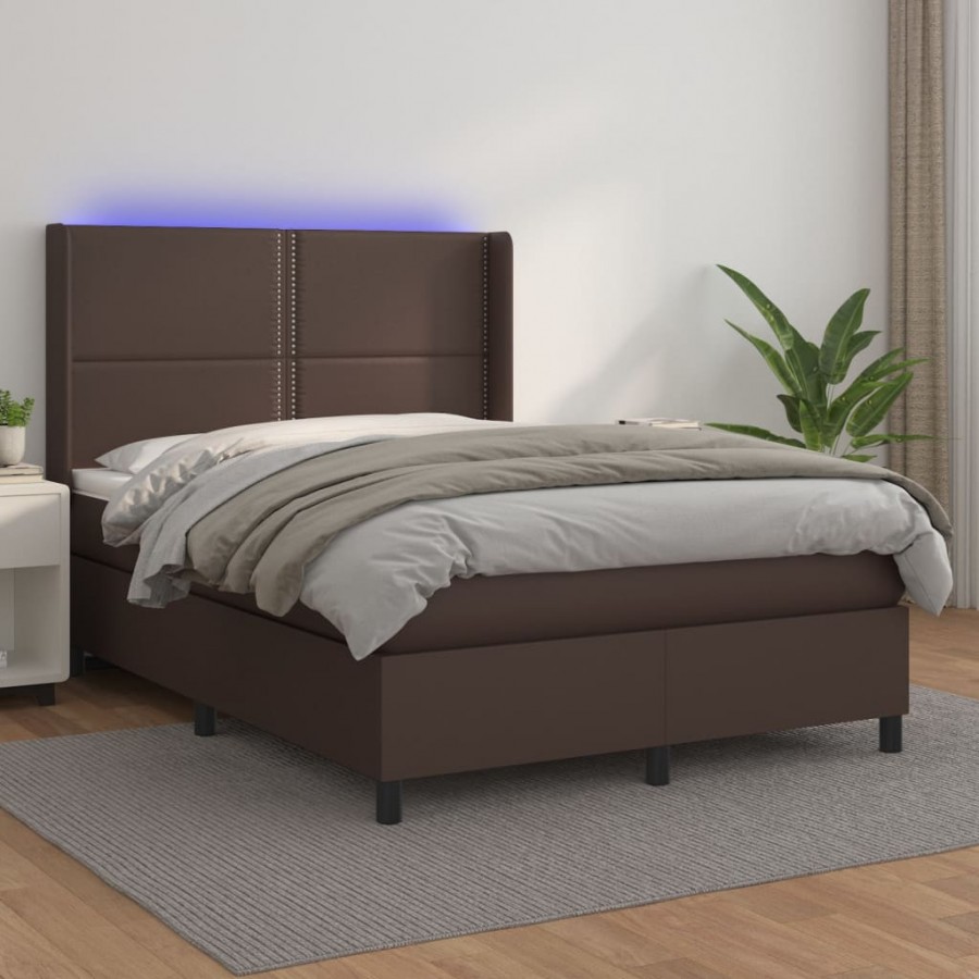 Cadre de lit matelas LED Marron 140x200cm Similicuir