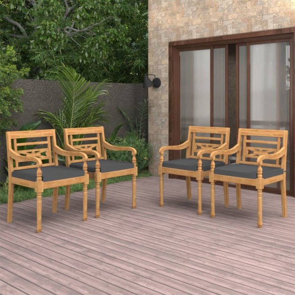 Chaises Batavia 4 pcs avec coussins Bois de teck solide