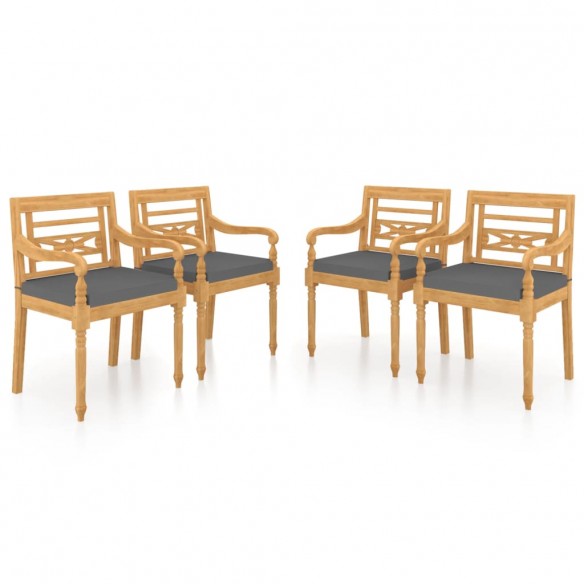 Chaises Batavia 4 pcs avec coussins Bois de teck solide