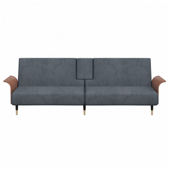 Canapé-lit avec porte-gobelets gris foncé velours
