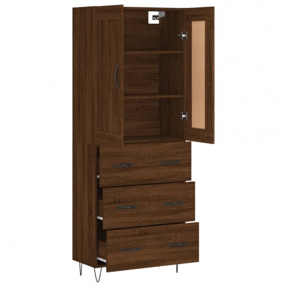 Buffet haut Chêne marron 69,5x34x180 cm Bois d'ingénierie