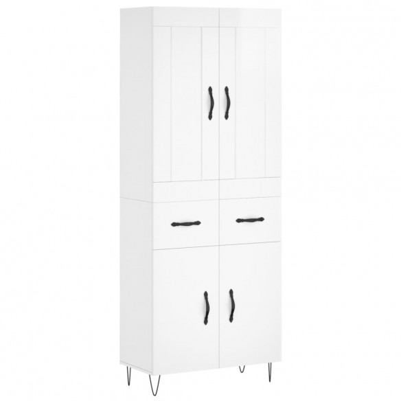 Buffet haut Blanc brillant 69,5x34x180 cm Bois d'ingénierie