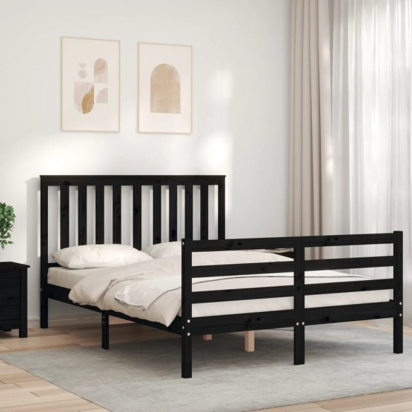 Cadre de lit avec tête de lit noir 120x200 cm bois massif