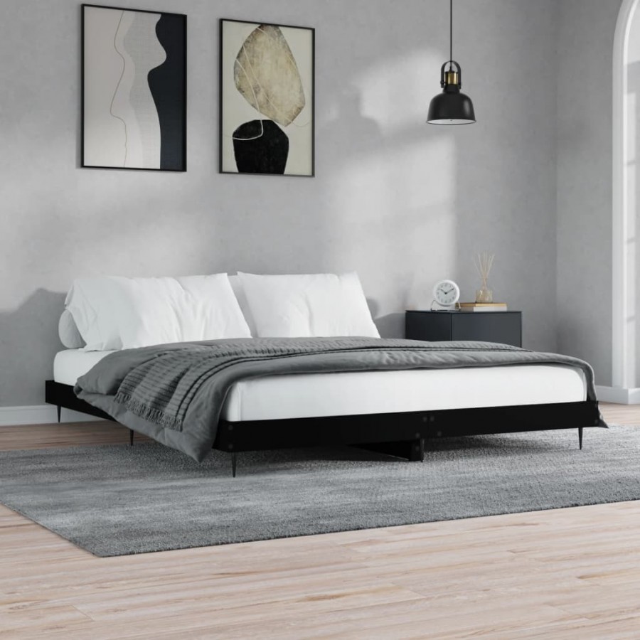 Cadre de lit noir 200x200 cm bois d'ingénierie