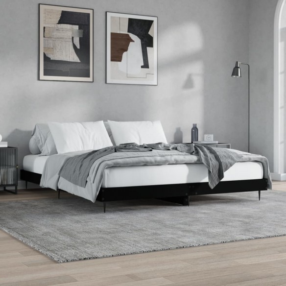 Cadre de lit noir 200x200 cm bois d'ingénierie