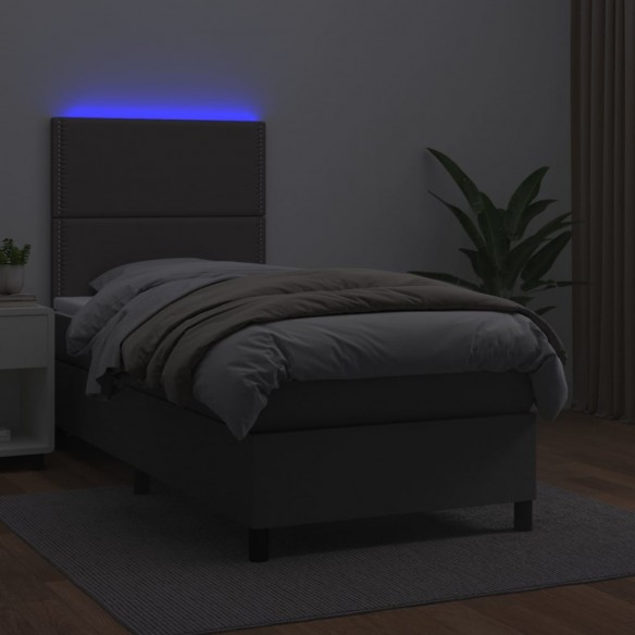 Sommier à lattes de lit avec matelas et LED Gris 90x190 cm