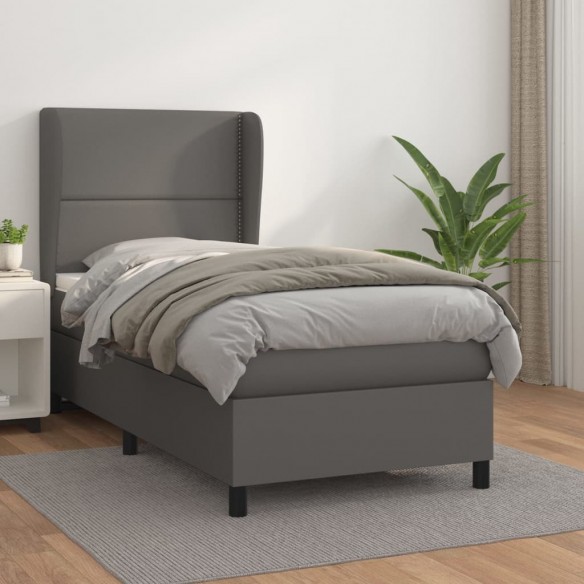 Cadre de lit avec matelas Gris 90x190 cm Similicuir