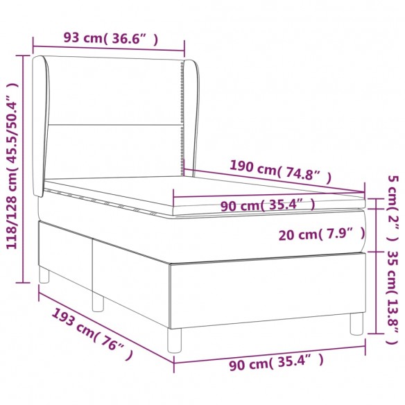 Cadre de lit avec matelas Gris 90x190 cm Similicuir