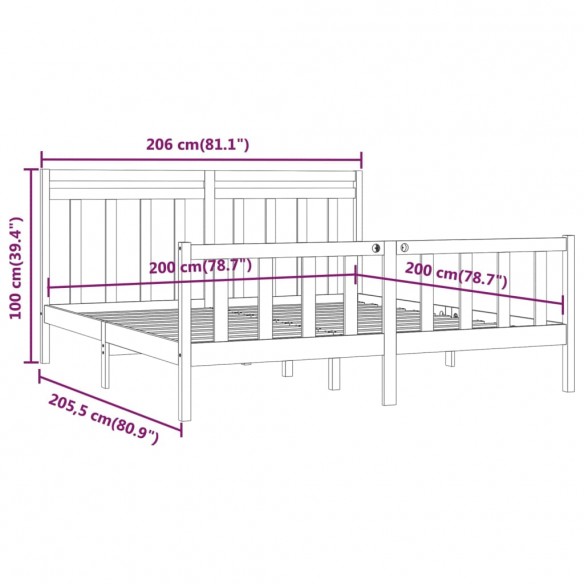 Cadre de lit Bois de pin massif 200x200 cm