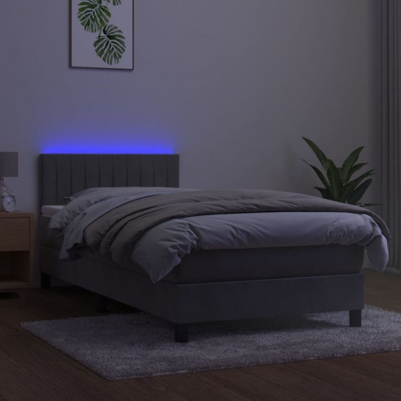 Sommier à lattes de lit avec matelas LED Gris clair 100x200 cm