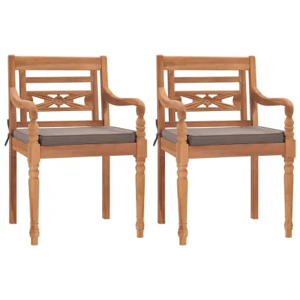Chaises Batavia 2 pcs avec coussins gris foncé Bois de teck