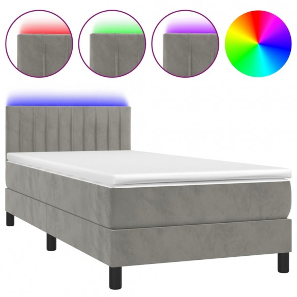 Cadre de lit et matelas et LED Gris clair 80x200cm