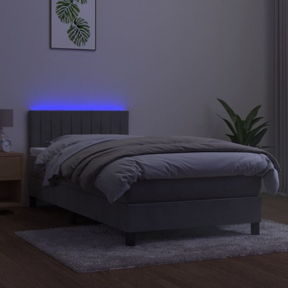 Cadre de lit et matelas et LED Gris clair 80x200cm