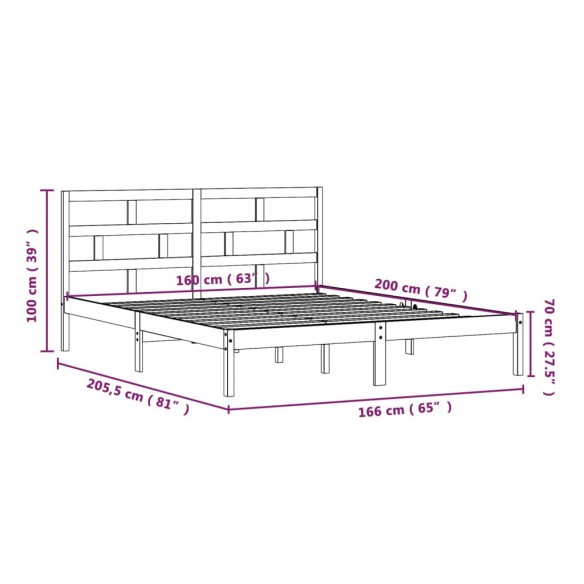 Cadre de lit Bois de pin massif 160x200 cm