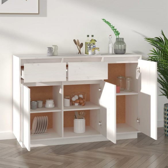 Buffet blanc 110x34x75 cm bois massif de pin