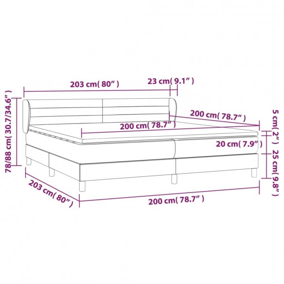 Cadre de lit et matelas Gris clair 200x200cm Velours