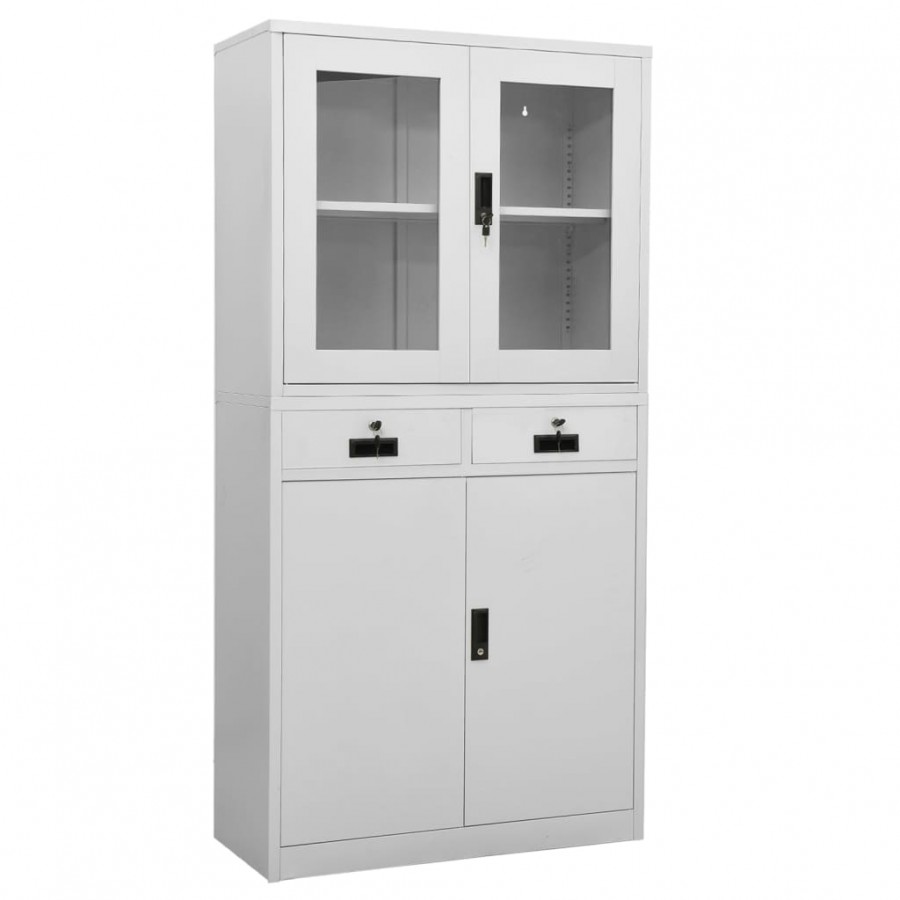 Armoire de bureau Gris clair 90x40x180 cm Acier et verre trempé