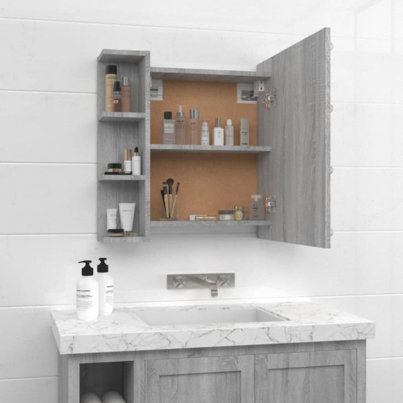 Armoire à miroir avec LED Sonoma gris 70x16,5x60 cm