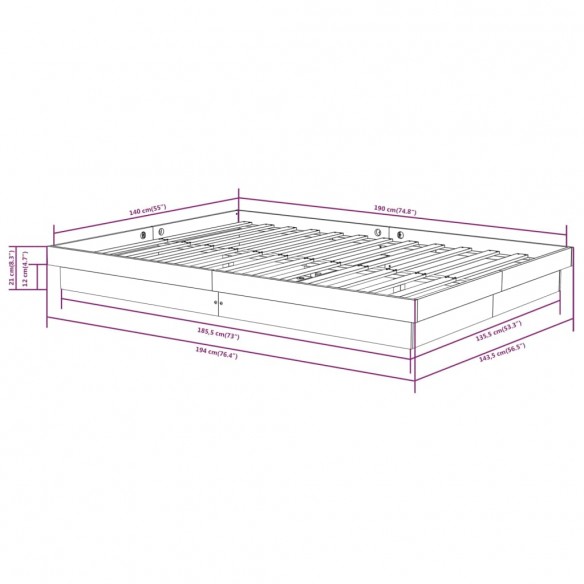 Cadre de lit Gris Bois massif 140x190 cm