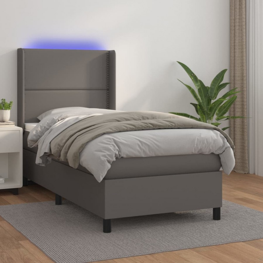 Sommier à lattes de lit matelas LED Gris 80x200 cm Similicuir