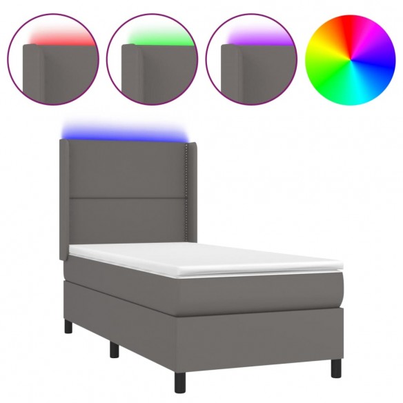 Sommier à lattes de lit matelas LED Gris 80x200 cm Similicuir