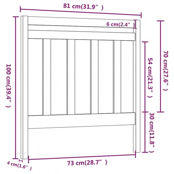 Tête de lit Gris 81x4x100 cm Bois massif de pin