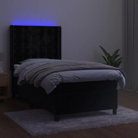 Sommier à lattes de lit matelas et LED Noir 100x200 cm Velours