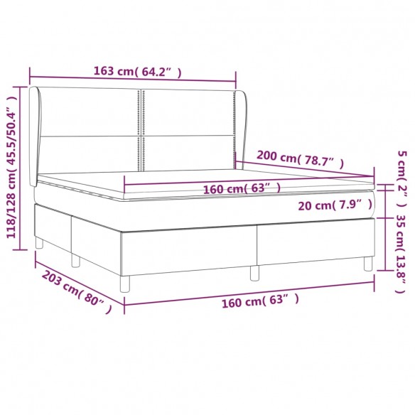 Cadre de lit et matelas Gris foncé 160x200cm Velours