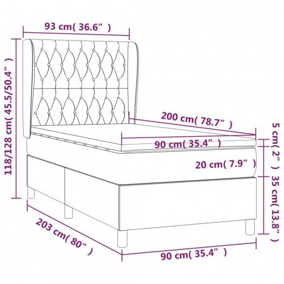 Sommier à lattes de lit avec matelas Gris clair 90x200 cm Tissu