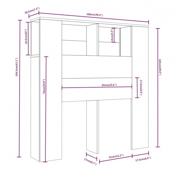 Armoire de tête de lit Gris béton 100x18,5x104,5 cm